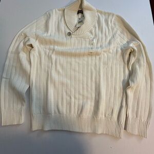 NWT Nautica Men's Cream Ribbed Shawl-Collar Sweater